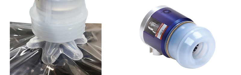 写真6.星形パウチフィルム吸着用(左)パッドとバルーンパッド