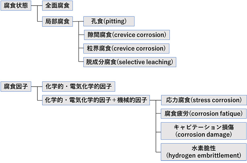 図1.ステンレス鋼の腐食形態の分類系統図