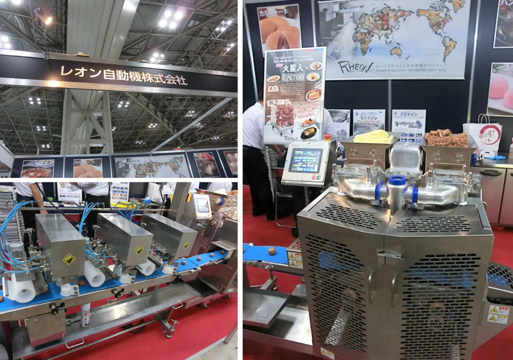 真7. 自動包餡機「火星人CN 700」+「成形コンベヤ」を接続したラインデモ機