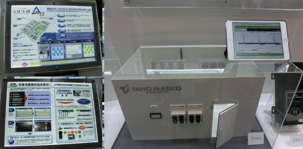 写真8 – 3. 「TKSシステム(冷凍冷蔵庫省エネコントロールシステム)」と 「AM’S+α(Alesco Monitoring System Alfa)」の紹介ミニチュアモデル
